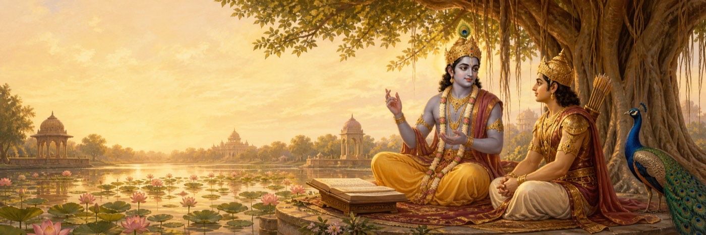 Lord Krishna teaching the Bhagavad Gita to Arjuna
