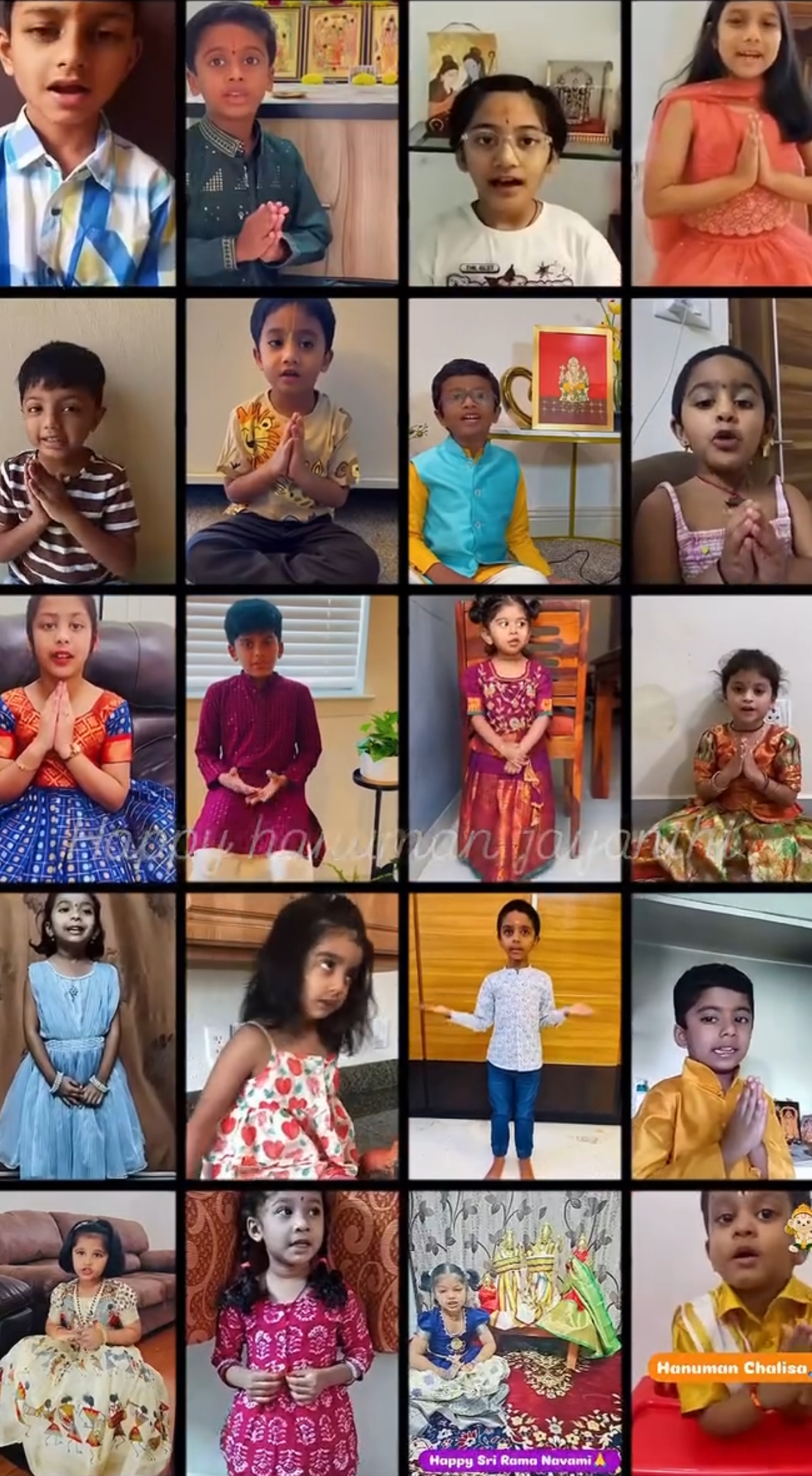 20 students chanting Hanuman Chalisa together at Shloka Nidhi Hanuman Jayanthi shloka contest